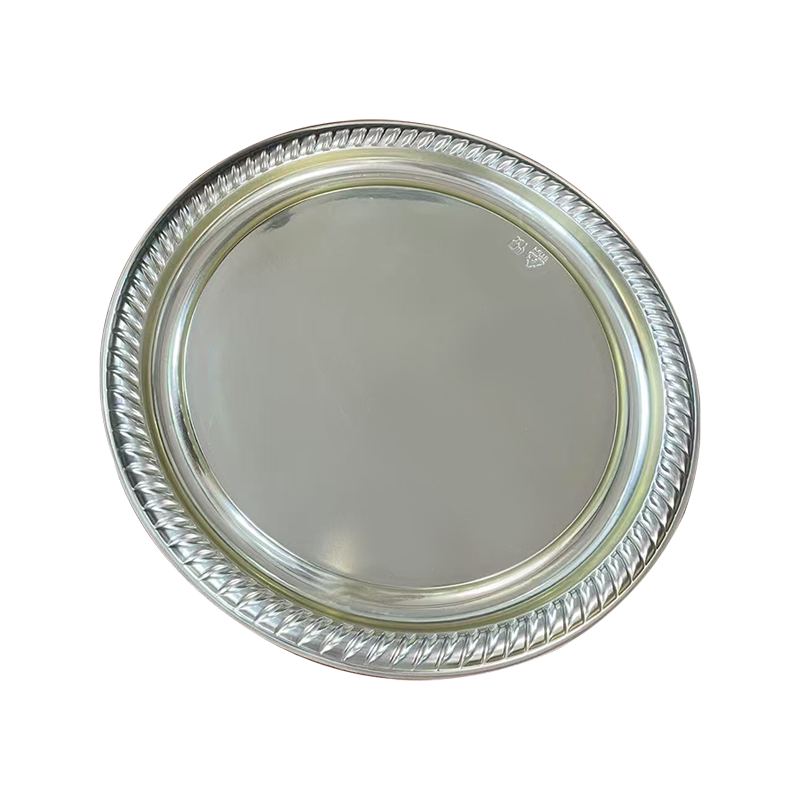 صينية دائرية ذات حافة على شكل مروحة فضية